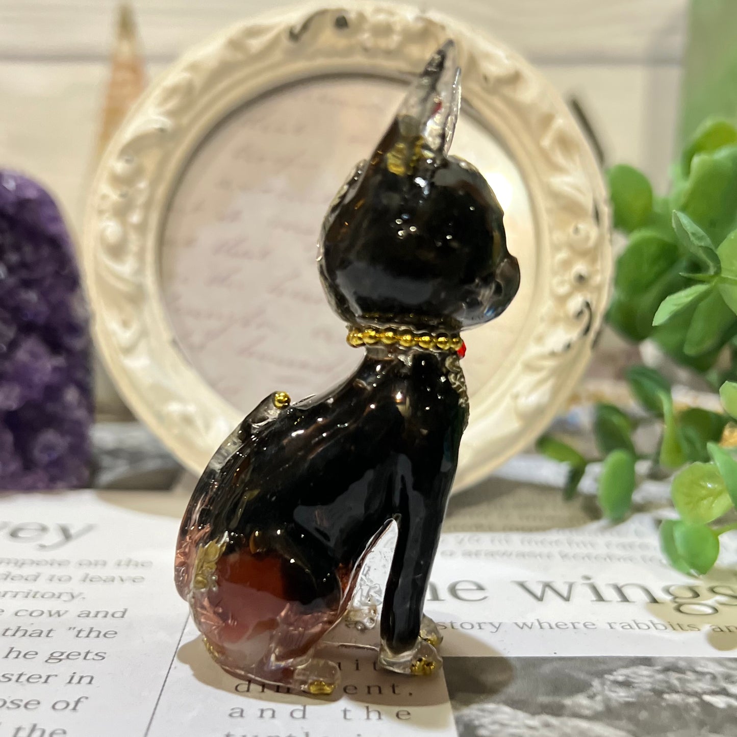 オレンジムーンストーン オブシディアン　猫さんオルゴナイト